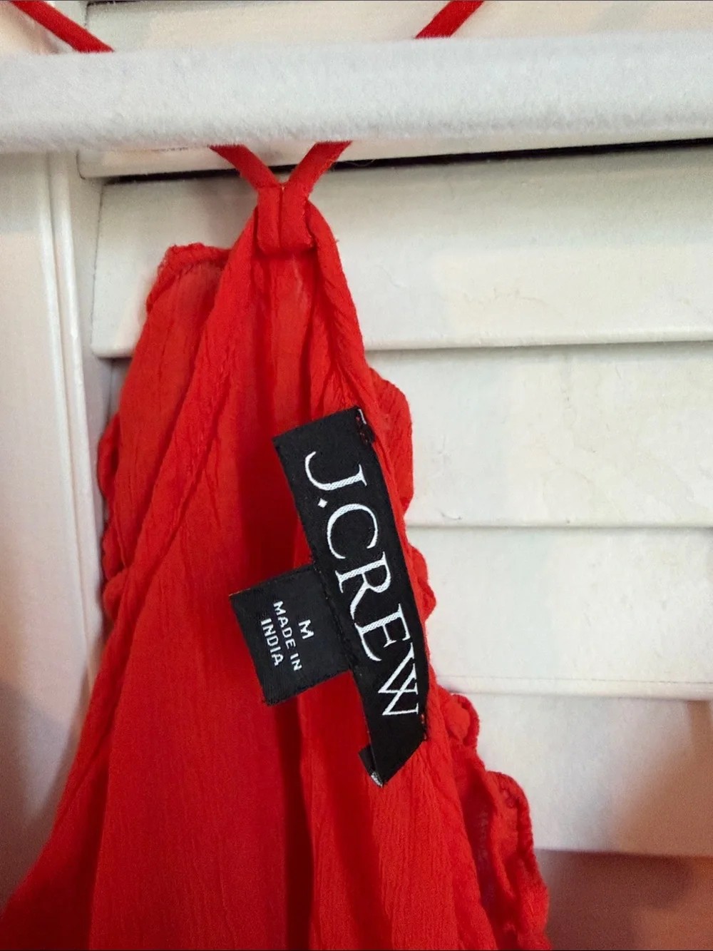 J. Crew Medium Bright Red Orange Ruffle Cami Spaghetti Straps Crinkle Tank